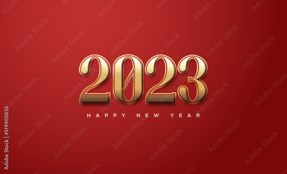 2023 happy new year with white numbers classic luxury gold	
