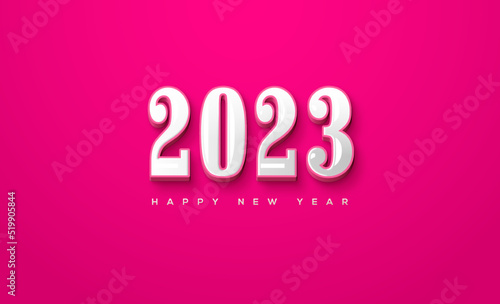 Classic new year 2023 with white numbers on pink background