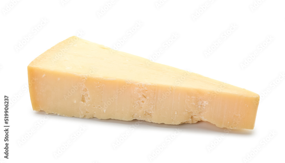Piece of tasty Parmesan cheese on white background Piece of tasty Parmesan cheese on white background