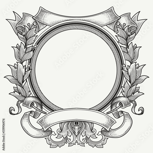 vintage heraldic frame with a circle shield 
