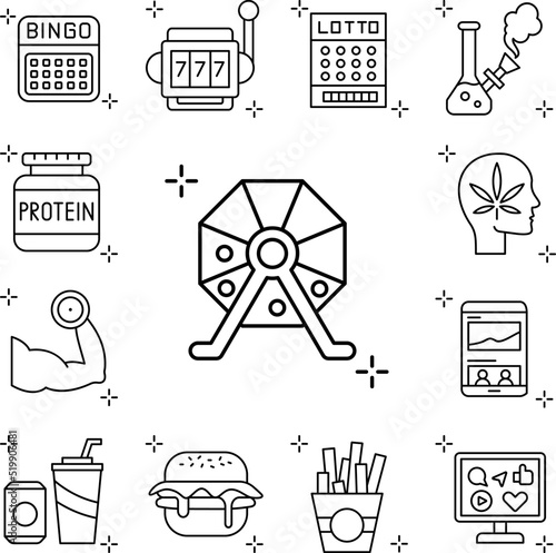 Bingo, game, addictions icon in a collection with other items