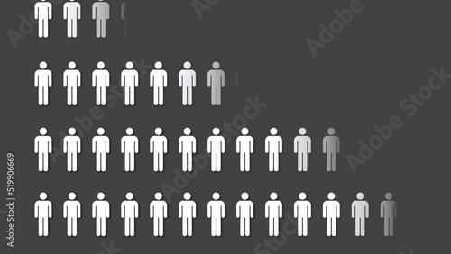 overpopulation animation, market growth rate and demography analysis. Can be used to represent human capital, e-commerce, population growth, morbidity or migration photo