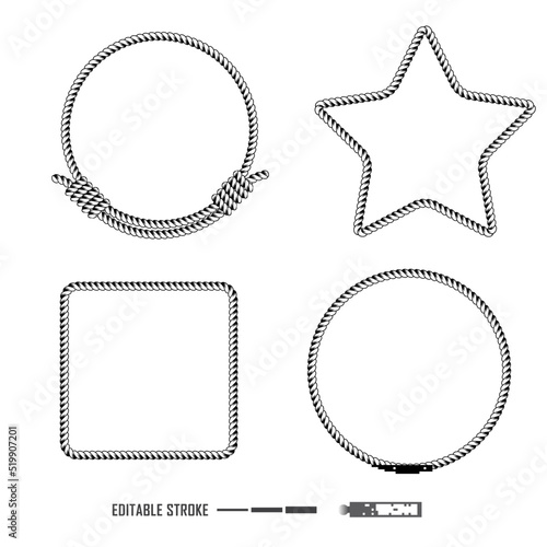 set of rope frame isolated or nautical rope vintage template or heart rope texture frame. eps vector
