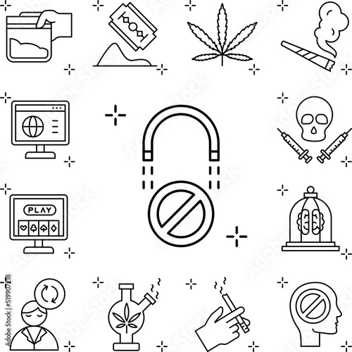 Break the rules, addictions icon in a collection with other items