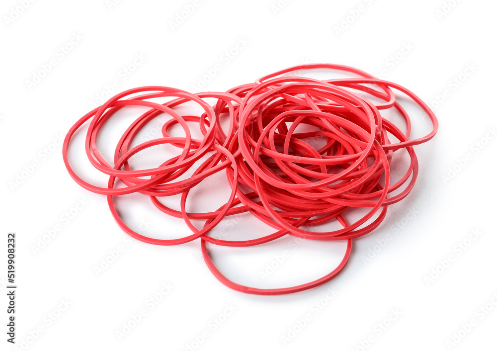 Heap of red rubber bands on white background Heap of red rubber bands on white background