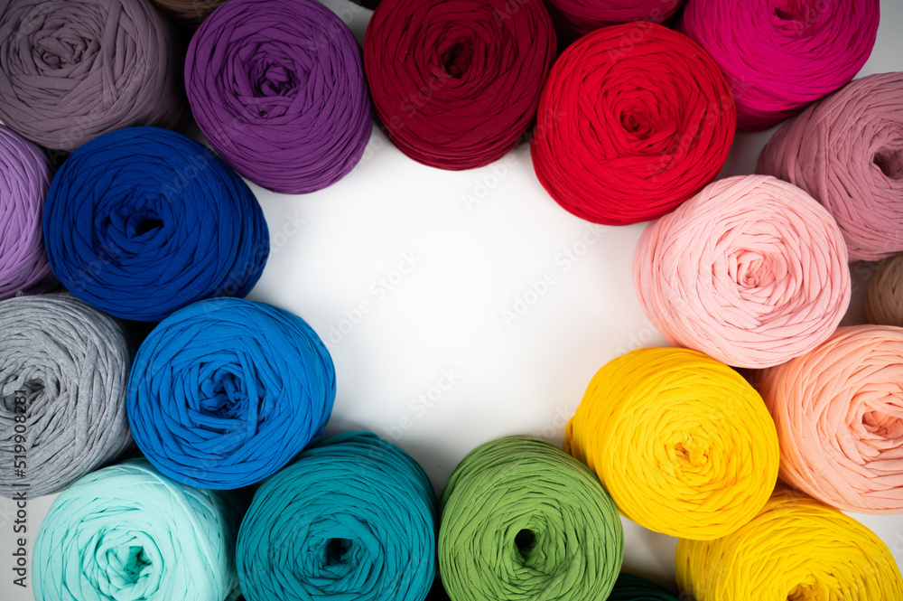 Selection of skeins of cotton yarn. Gradient of colors. Selection of skeins of cotton yarn. Gradient of colors.