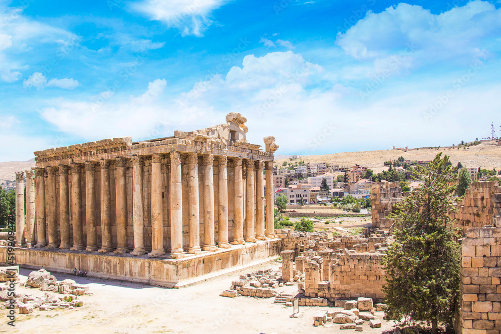 Beautiful view of the Temple of Bacchus in the ancient city of Baalbek, Lebanon