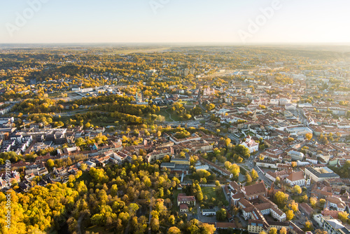 Beautiful Vilnius city panorama in autumn with orange and yellow foliage. Fall city scenery in Vilnius  Lithuania