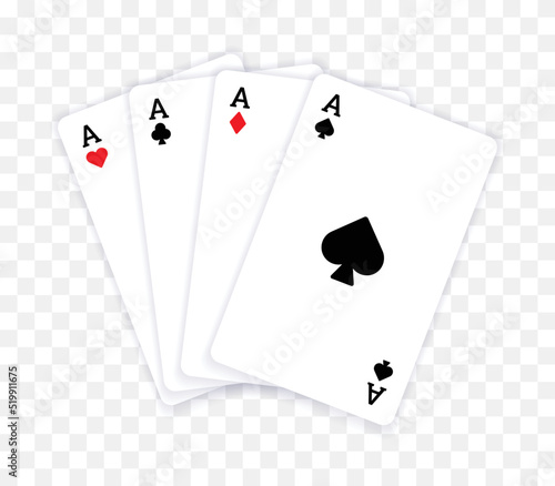 Set of ace playing card game template vector isolated on transparent background.