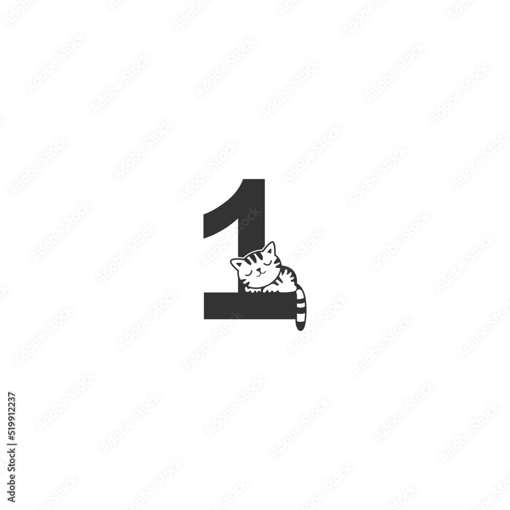 Sleeping cat icon on number Sleeping cat icon on number