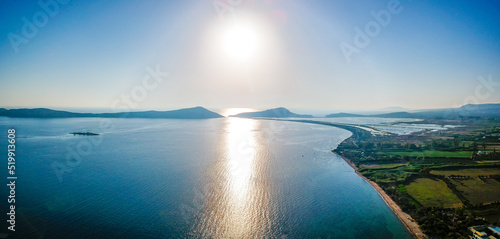 Beautiful aerial sunset view over Navarino bay near Gialova in Messenia, Greece