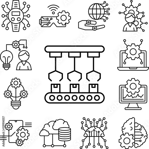 Robot arm box conveyor icon in a collection with other items
