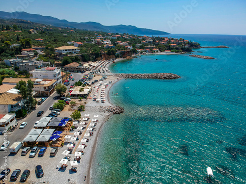 Aerial panoramic view near Mantinies and Acrogiali seaside area in Messenia prefecture near Kalamata city - Greece. photo