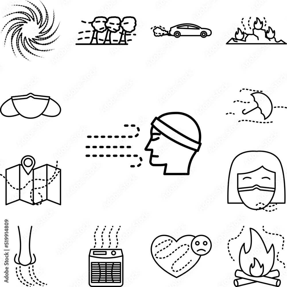 air pollution, face icon in a collection with other items