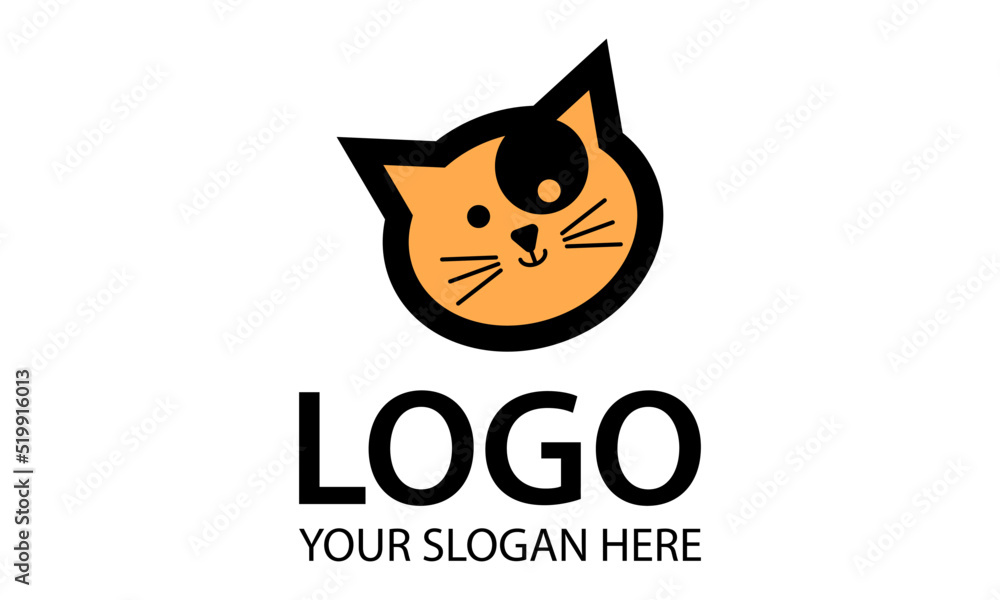 Orange Color Cartoon Happy Cat Head Logo Design