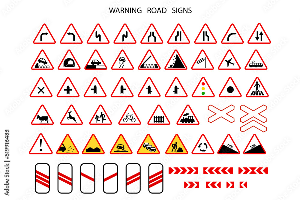 warning road signs. Vector illustration. Stock image. warning road signs. Vector illustration. Stock image.