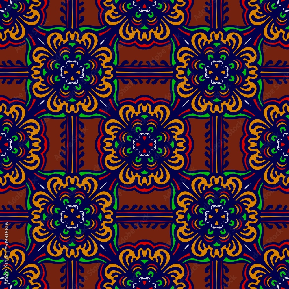 Retro geometric pattern in repeat. Fabric print. Damask style Seamless pattern background, mosaic ornament, vintage style. Design for prints on fabrics Retro geometric pattern in repeat. Fabric print. Damask style Seamless pattern background, mosaic ornament, vintage style. Design for prints on fabrics