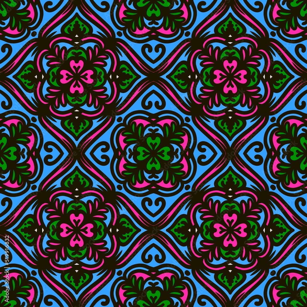 Retro geometric pattern in repeat. Fabric print. Damask style Seamless pattern background, mosaic ornament, vintage style. Design for prints on fabrics Retro geometric pattern in repeat. Fabric print. Damask style Seamless pattern background, mosaic ornament, vintage style. Design for prints on fabrics