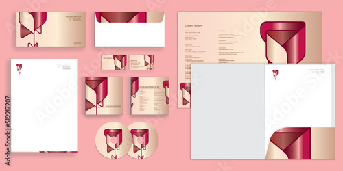 Flat Red Rose Flower Romantic Modern Corporate Business Identity Stationary