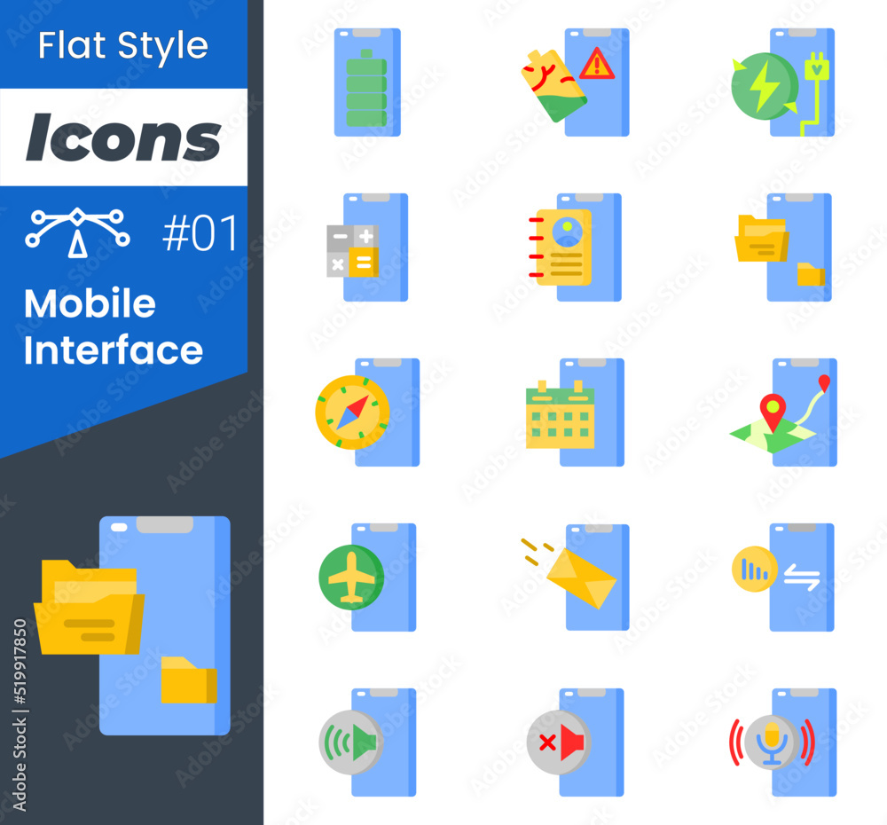 editable flat style mobile app icon set editable flat style mobile app icon set
