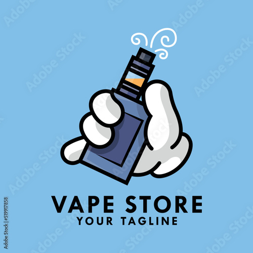 HAND IS HOLDING VAPE MOD CARTOON LOGO DESIGN