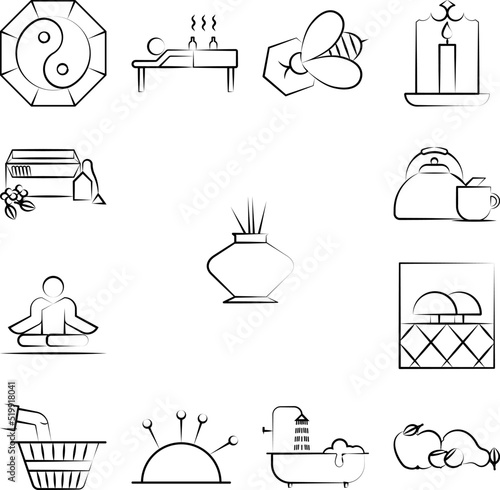 Incense, incenses sticks icon in a collection with other items