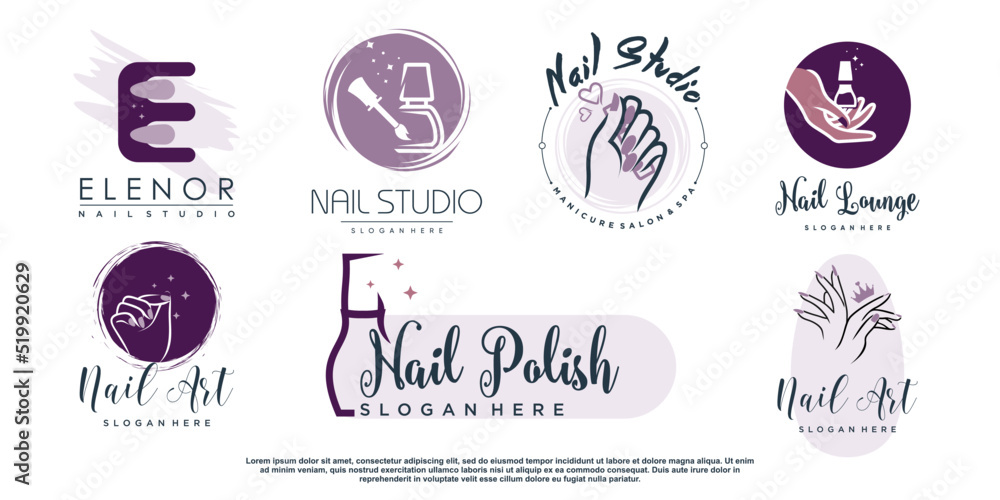 Beauty nail logo design vector with creative element concept Premium Vector
