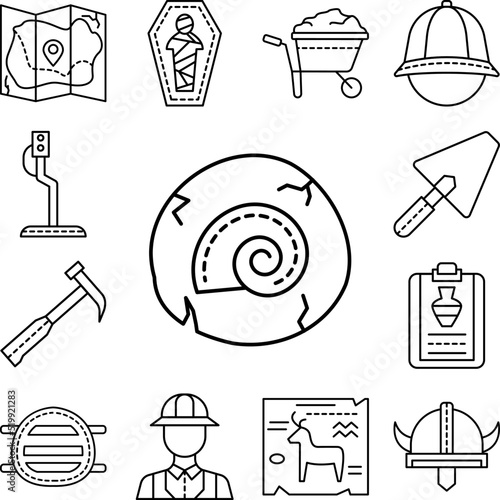 snail shell, antiques icon in a collection with other items