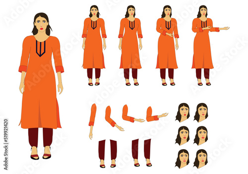 Indian Girl cartoon character set. The girl character design fully customizable. moral stories for the best cartoon character. the character best for your animation videos.