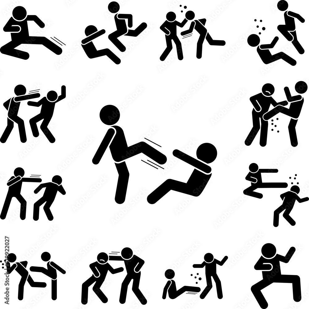 Kick men kicking icon in a collection with other items Kick men kicking icon in a collection with other items