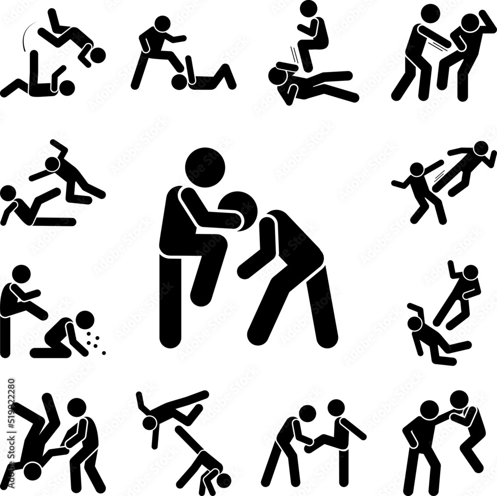 Head hit men icon in a collection with other items