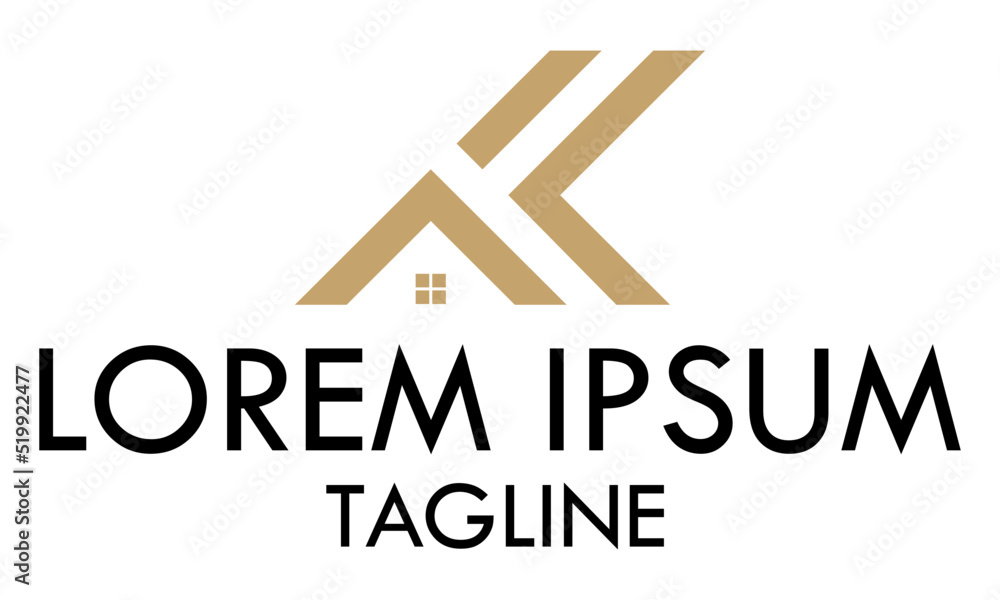 Gold Color Initial Letter K Modern House Logo Design Gold Color Initial Letter K Modern House Logo Design