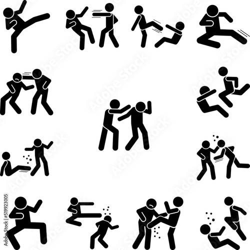 Men hit punch icon in a collection with other items