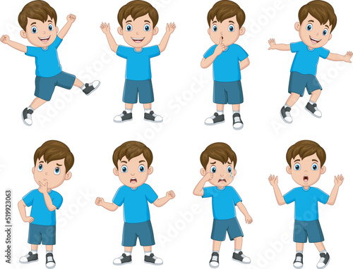 Set of funny and cute little boy with different expressions