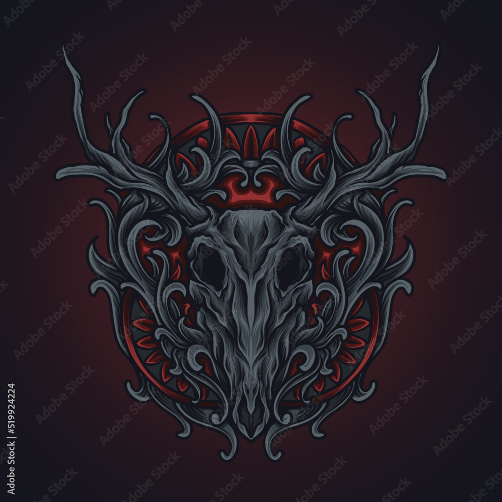 tattoo and t shirt design deer skull engraving ornament artwork tattoo and t shirt design deer skull engraving ornament artwork