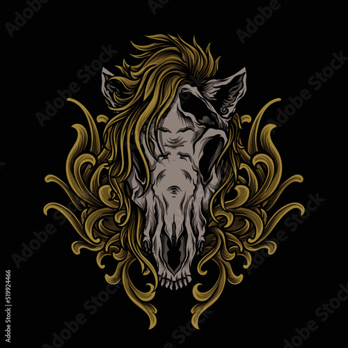 tattoo and t shirt design skull horse ornament artwork