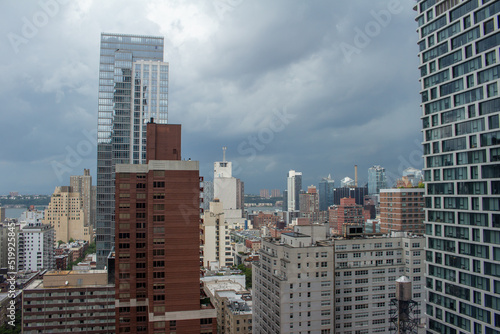 Sunny daytime cityscape skyline view of skyscrapers on Manhattan Island in New York City  New York  USA