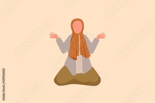 Business design drawing shocked Arabian businesswoman kneeling and pray. Losing money, economy crisis, bankrupt, depressed. Female manager standing on her knees. Flat cartoon style vector illustration