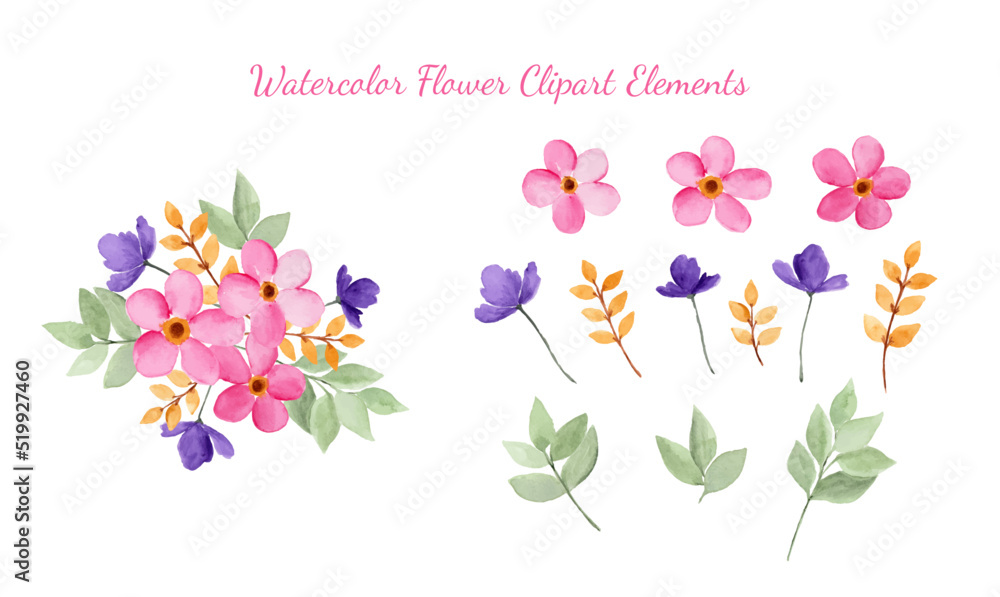 Isolated watercolor flower clipart elements. Isolated watercolor flower clipart elements.