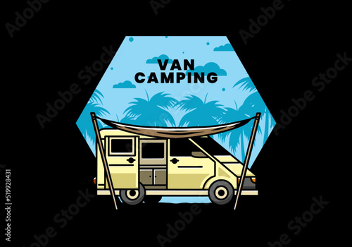 Van camper and flysheet illustration design