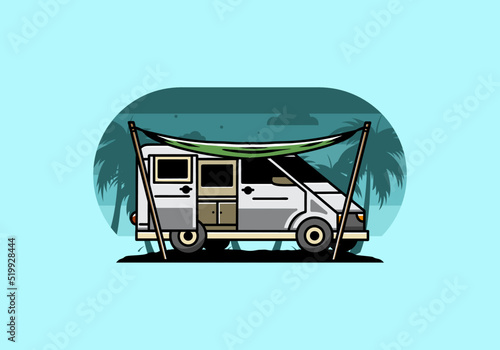 Van camper and flysheet illustration design