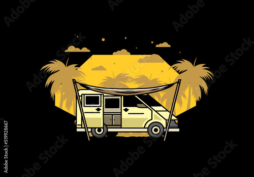 Van camper and flysheet illustration design