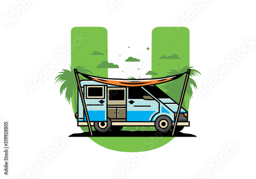 Van camper and flysheet illustration design