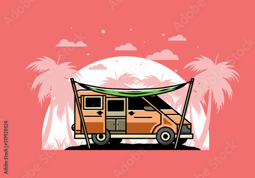 Van camper and flysheet illustration design