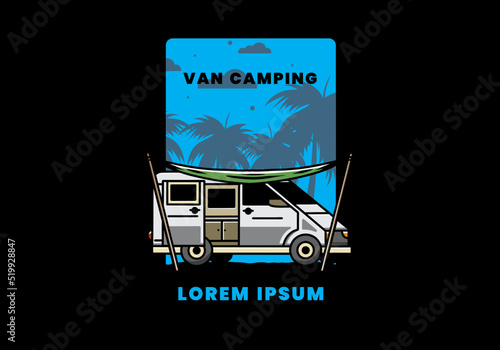 Van camper and flysheet illustration design photo