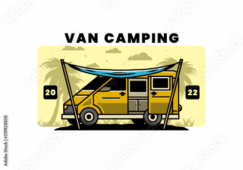 Van camper and flysheet illustration design