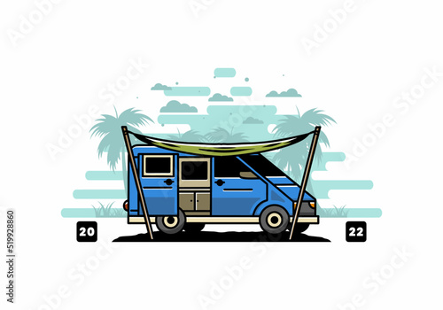 Van camper and flysheet illustration design