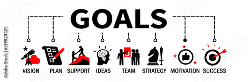 Goals Banner. Goals concept. Goals Vector Illustration with icons. 