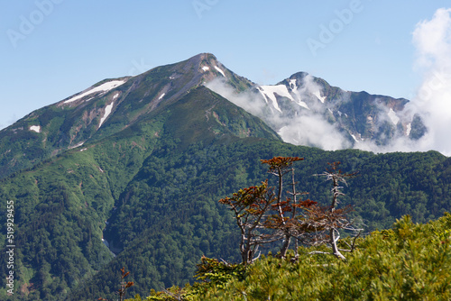 Japan's Mt. Kashima Yarigatake with its remaining snow can be seen beyond the ridgeline photo