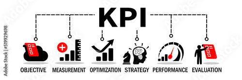 KPI Banner. KPI concept. Key Performance Indicator. Vector Illustration with icons.	